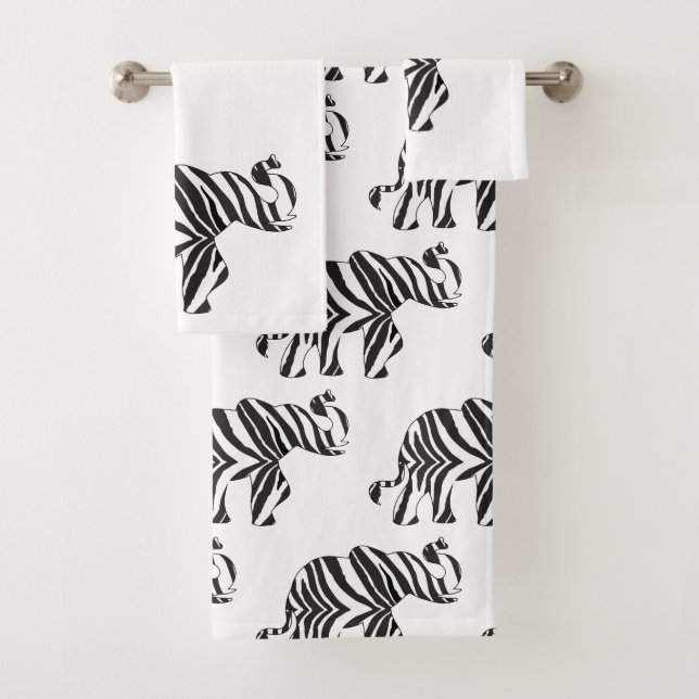 Elefant in einer Zebra-Print Badhandtuch Set (Insitu)