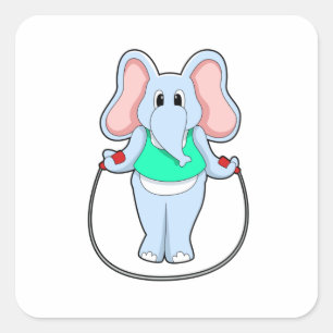 Elefant in Fitness mit Skipping rope.PNG Quadratischer Aufkleber