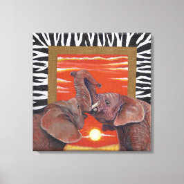 Elefant in Liebe Sunset und Zebra-Druck Leinwanddruck