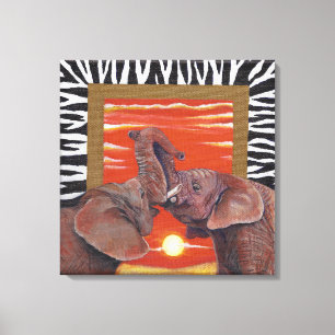Elefant in Liebe Sunset und Zebra-Druck Leinwanddruck