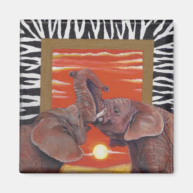 Elefant in Liebe Sunset und Zebra Print Magnet (Vorne)