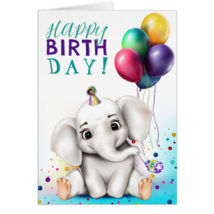 Elefant in Partyhut zum Geburtstag