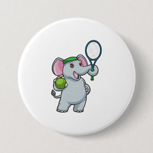 Elefant in Tennis mit Tennisschläger Button