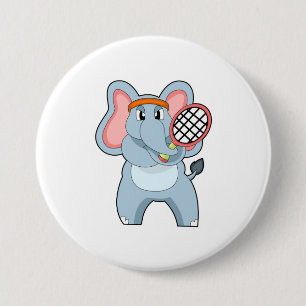 Elefant in Tennis mit Tennisschläger Button