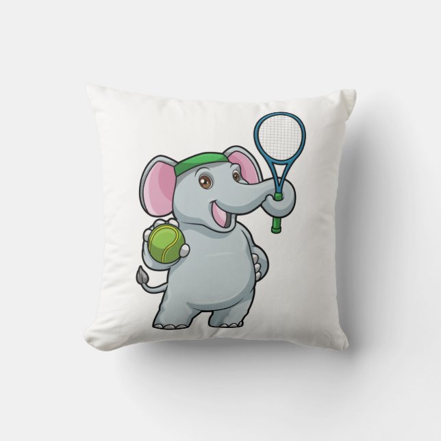 Elefant in Tennis mit Tennisschläger Kissen (Vorderseite)
