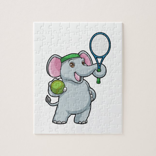 Elefant in Tennis mit Tennisschläger Puzzle (Vertikal)