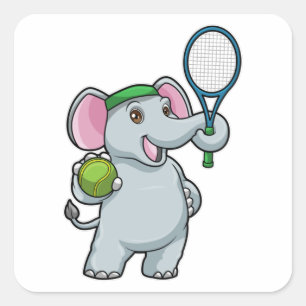 Elefant in Tennis mit Tennisschläger Quadratischer Aufkleber