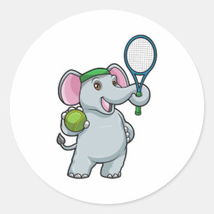 Elefant in Tennis mit Tennisschläger Runder Aufkleber