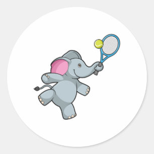 Elefant in Tennis mit Tennisschläger Runder Aufkleber