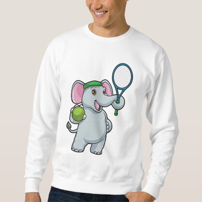Elefant in Tennis mit Tennisschläger Sweatshirt (Vorderseite)
