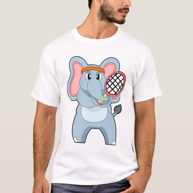 Elefant in Tennis mit Tennisschläger T-Shirt (Vorderseite)