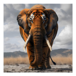 Elefant in Tiger verschleiert Glossie Poster