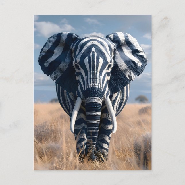 Elefant in Zebra-Verkleidung Postkarte (Vorderseite)