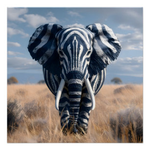 Elefant in Zebra verschleiert Glossie Poster
