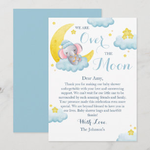 Elefant Jungen Baby Shower Über Den Mond Dankeskarte