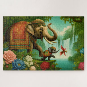 Elefant & Kalb Dschungelgiganten Wildlife-Kunst Puzzle