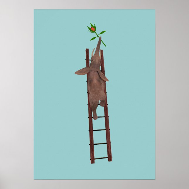 Elefant klettert auf einer Leiter Poster (Vorne)