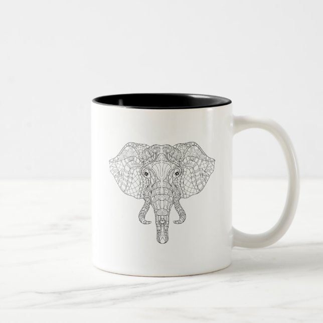 Elefant-Kopf-Gekritzel 2 Zweifarbige Tasse (Rechts)