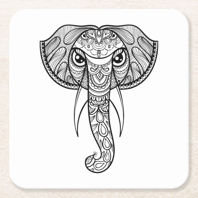 Elefant-Kopf-Gekritzel Rechteckiger Pappuntersetzer (Vorderseite)