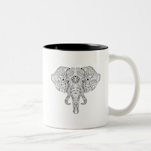 Elefant-Kopf-Gekritzel-Skizze Zweifarbige Tasse