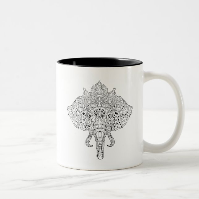 Elefant-Kopf inspiriertes Gekritzel Zweifarbige Tasse (Rechts)