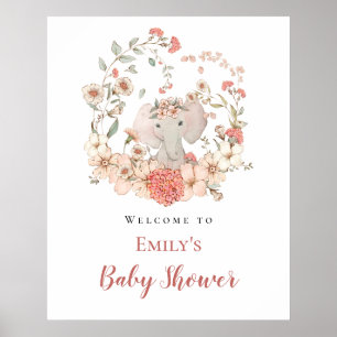 Elefant Laub Pfirsich Willkommen Baby Shower Poster