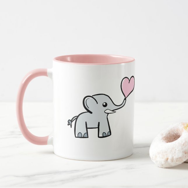 Elefant-Liebe-Tasse - Rosa Tasse (Mit Donut)