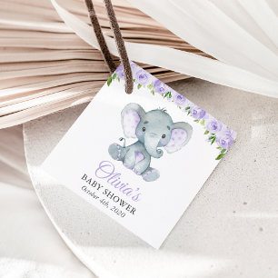 Elefant, lila Aquarellblumen, Babyparty Geschenkanhänger