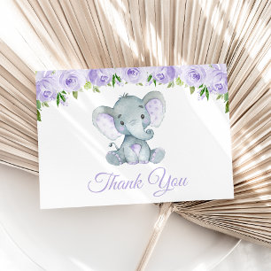 Elefant, Lila Aquarellfarben-Blume, Babydusche Dankeskarte