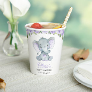Elefant, Lila Aquarellfarben-Blume, Babydusche Pappbecher