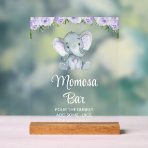 Elefant, lila Blumen, Babyparty Momosa Bar Acrylschild