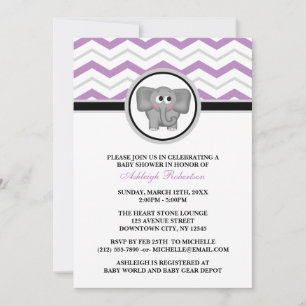 Elefant Lila Graue Zickzack Babydusche Einladung