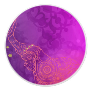 Elefant Lila Rosa Orange & Gold Chic Glam Keramikknauf