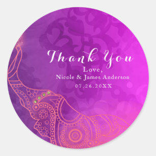 Elefant lila rosa orange und gold Partygeschenk Runder Aufkleber