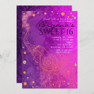 Elefant-lila rosa Orangen-u. Goldeinladungen Einladung