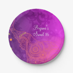 Elefant-lila rosa Orangen-u. Goldgewohnheits-Party Pappteller