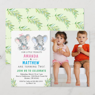 Elefant Little Peanut Twin Boy Girl Geburtstag Einladung