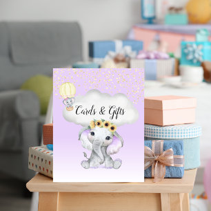 Elefant Luftballon Babyparty lila Karten Geschenke Poster