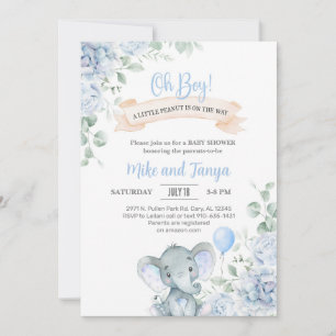 Elefant & Luftballon-Junge Baby Shower-Einladung, Einladung