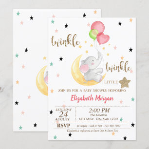 Elefant, Luftballons, Twinkle Little Star Babypart Einladung