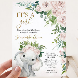 Elefant Mädchen Baby Shower Einladung