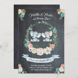 Elefant-Mädchen-Junge- Doppeleinladung, mit Einladung