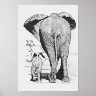 Elefant Mama und Baby Poster