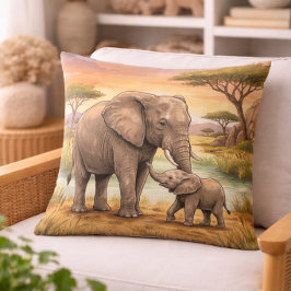 Elefant Mama und Kalb Safari-Tiere  Kissen