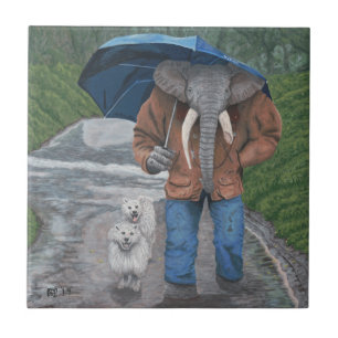 Elefant Man Walking Hunde Fantasy Art Keramik Tile Fliese