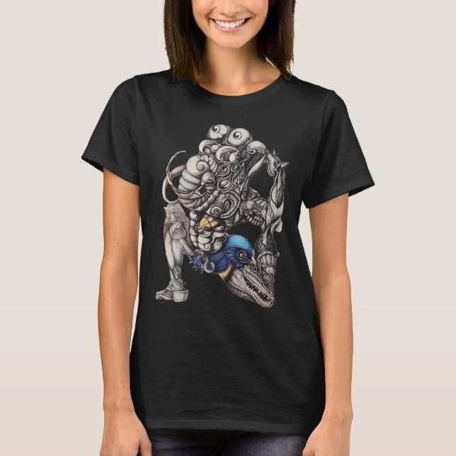 Elefant Mann, Federzeichnung, Tierkunst, T-Shirt (Vorderseite)