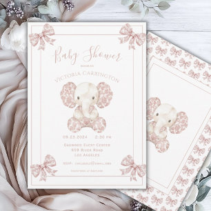 Elefant Mauve Toile Vintage Babyparty-Einladung Einladung