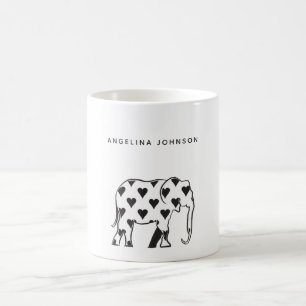 Elefant, minimales Schwarz-Weiß-Muster Name Kaffeetasse