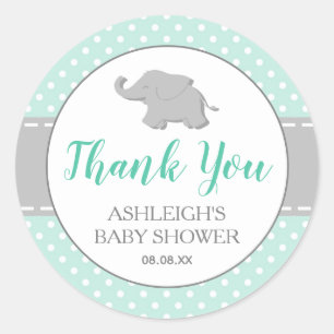 Elefant Mintgrün Punkte Baby Shower Runder Aufkleber
