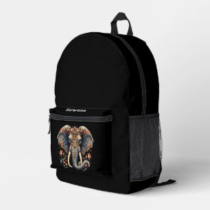 Elefant mit aufwändigen Blumendesigns Bedruckter Rucksack